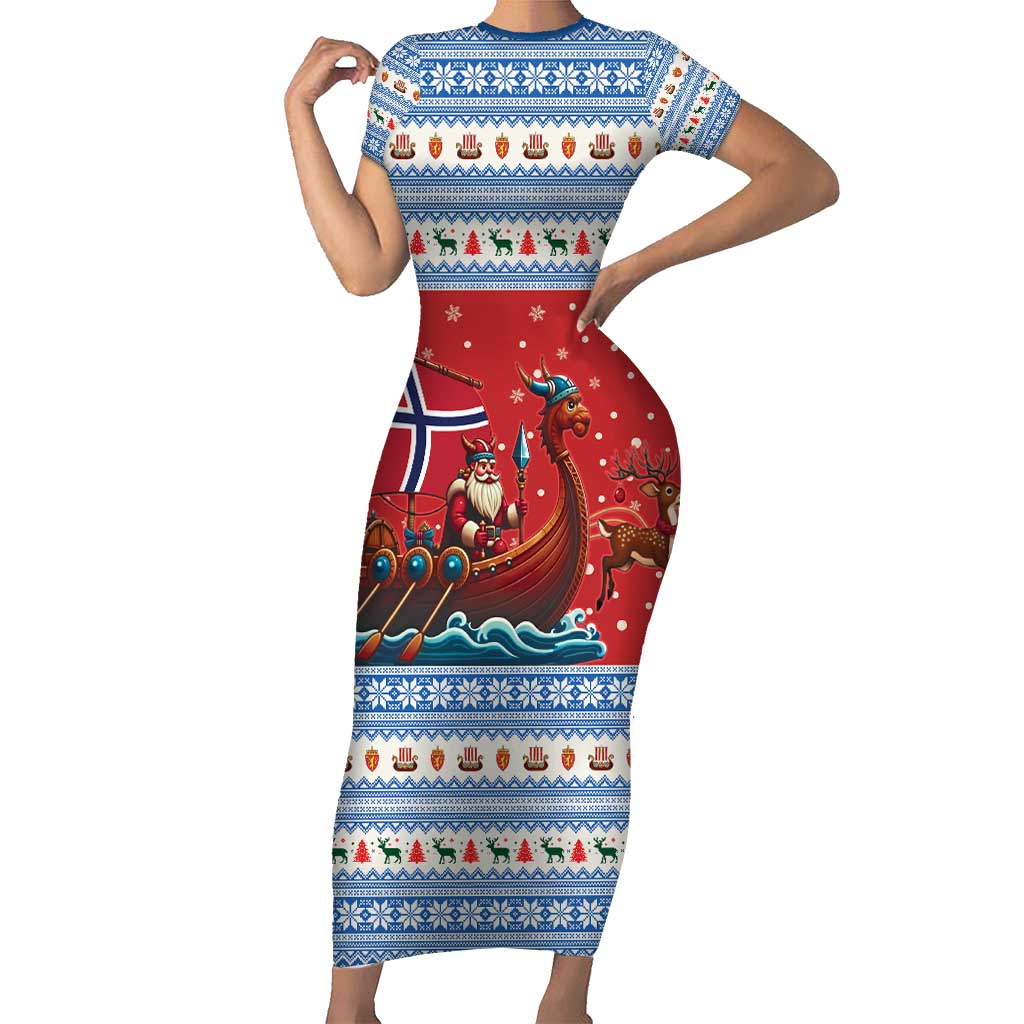 Norway Viking Santa Christmas Family Matching Short Sleeve Bodycon Dress and Hawaiian Shirt Funny Reindeer Norse Xmas - Wonder Print Shop