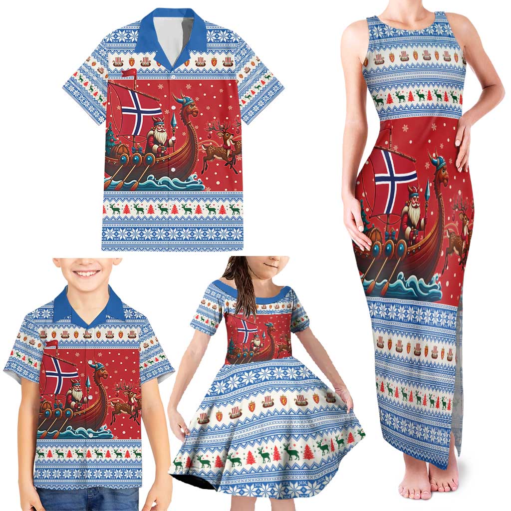 Norway Viking Santa Christmas Family Matching Tank Maxi Dress and Hawaiian Shirt Funny Reindeer Norse Xmas - Wonder Print Shop