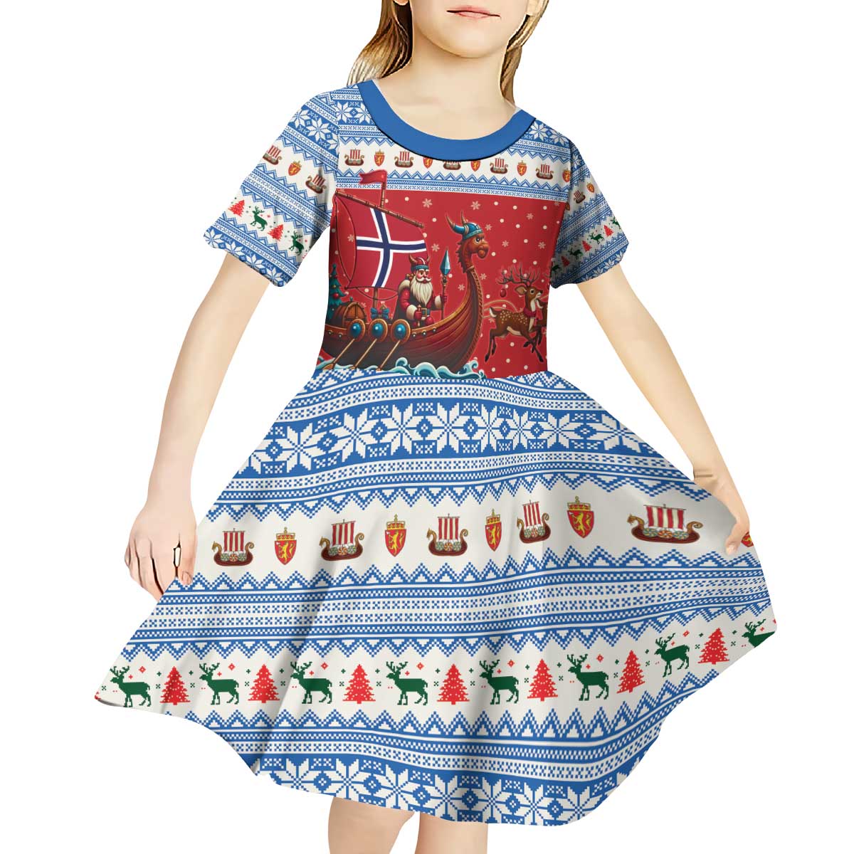 Norway Viking Santa Christmas Kid Short Sleeve Dress Funny Reindeer Norse Xmas - Wonder Print Shop