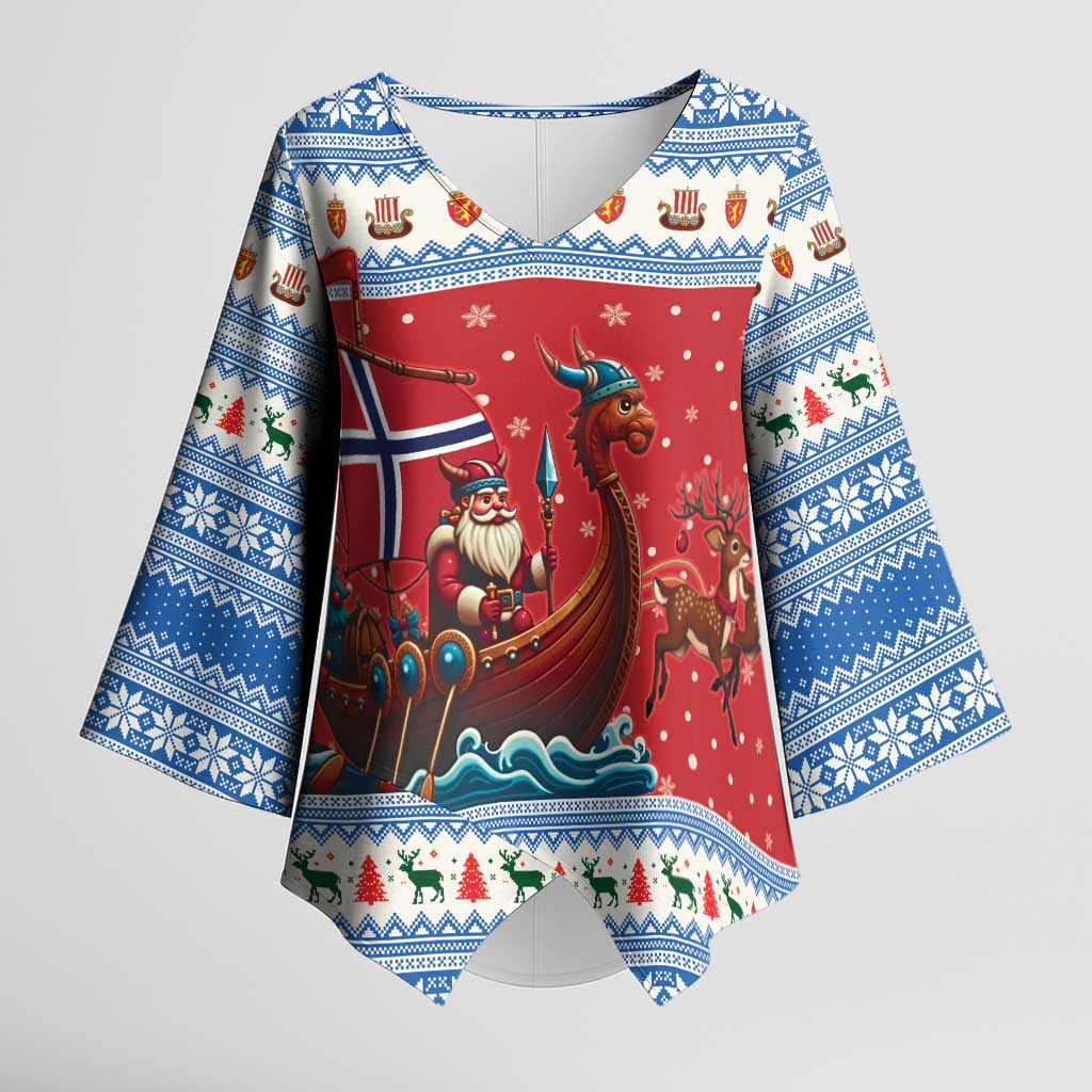 Norway Viking Santa Christmas Kimono Sleeve Blouse Funny Reindeer Norse Xmas - Wonder Print Shop