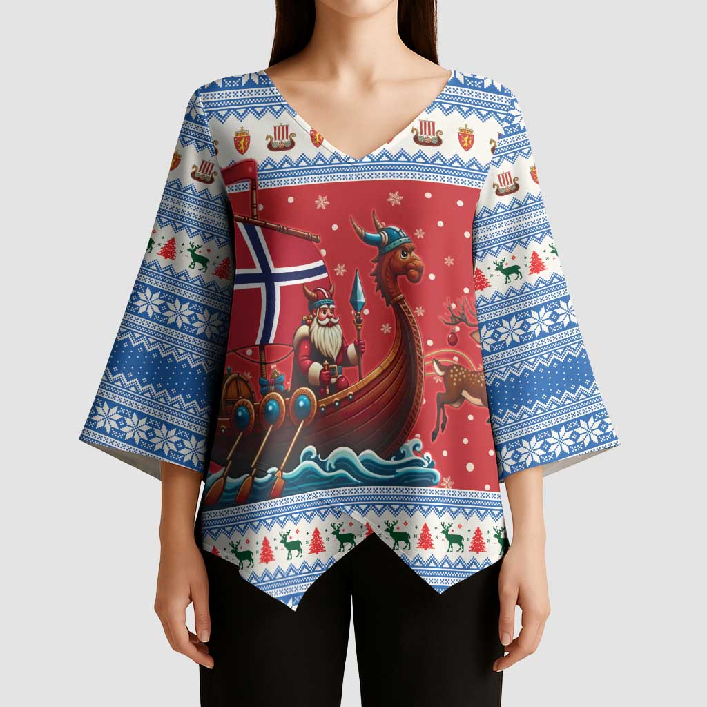 Norway Viking Santa Christmas Kimono Sleeve Blouse Funny Reindeer Norse Xmas - Wonder Print Shop