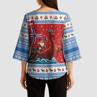 Norway Viking Santa Christmas Kimono Sleeve Blouse Funny Reindeer Norse Xmas - Wonder Print Shop