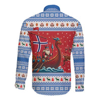Norway Viking Santa Christmas Long Sleeve Button Shirt Funny Reindeer Norse Xmas - Wonder Print Shop