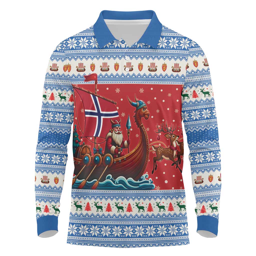 Norway Viking Santa Christmas Long Sleeve Polo Shirt Funny Reindeer Norse Xmas - Wonder Print Shop