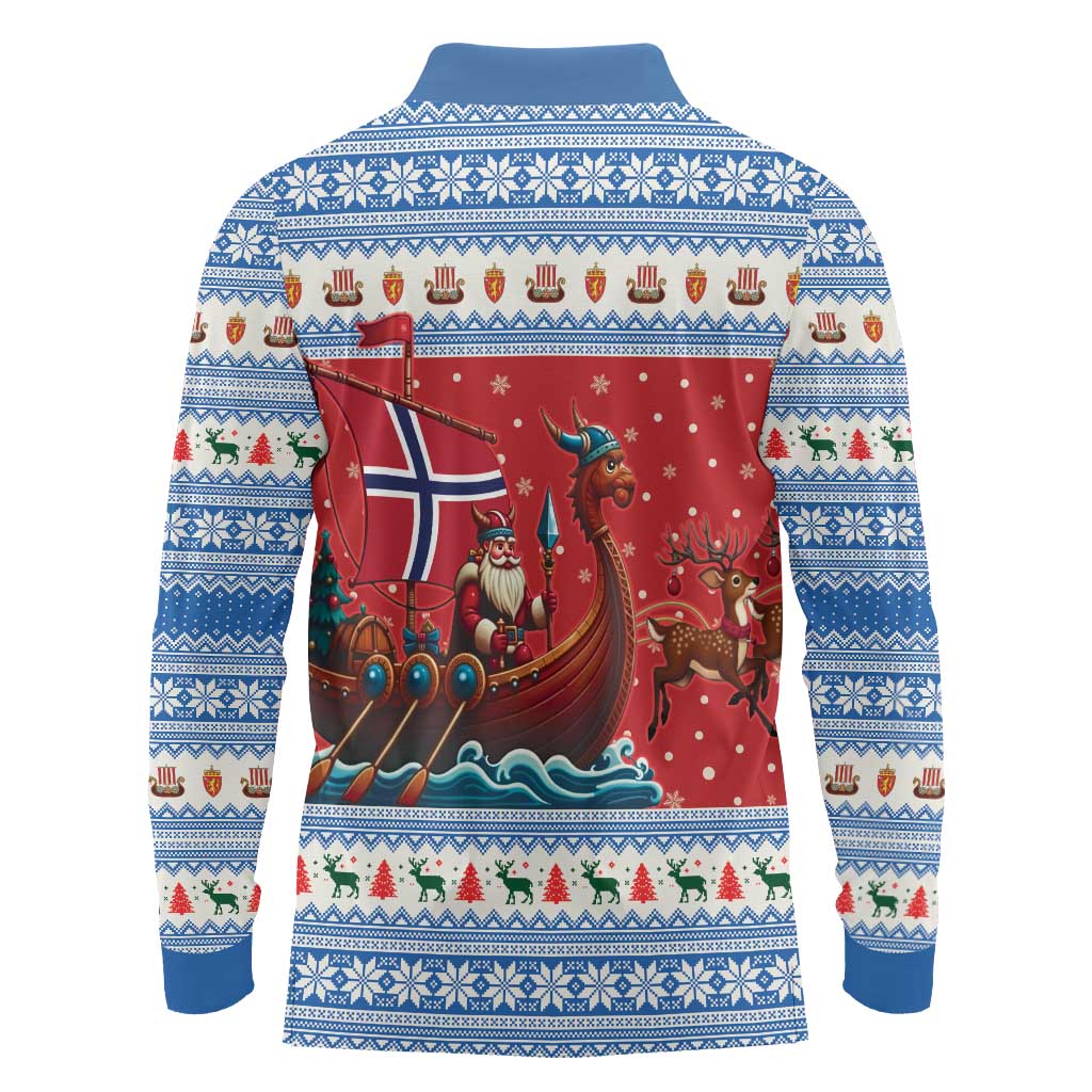Norway Viking Santa Christmas Long Sleeve Polo Shirt Funny Reindeer Norse Xmas - Wonder Print Shop
