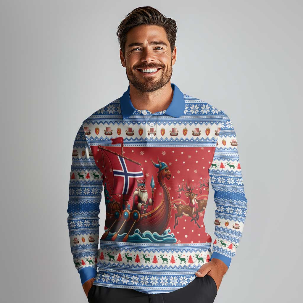 Norway Viking Santa Christmas Long Sleeve Polo Shirt Funny Reindeer Norse Xmas - Wonder Print Shop