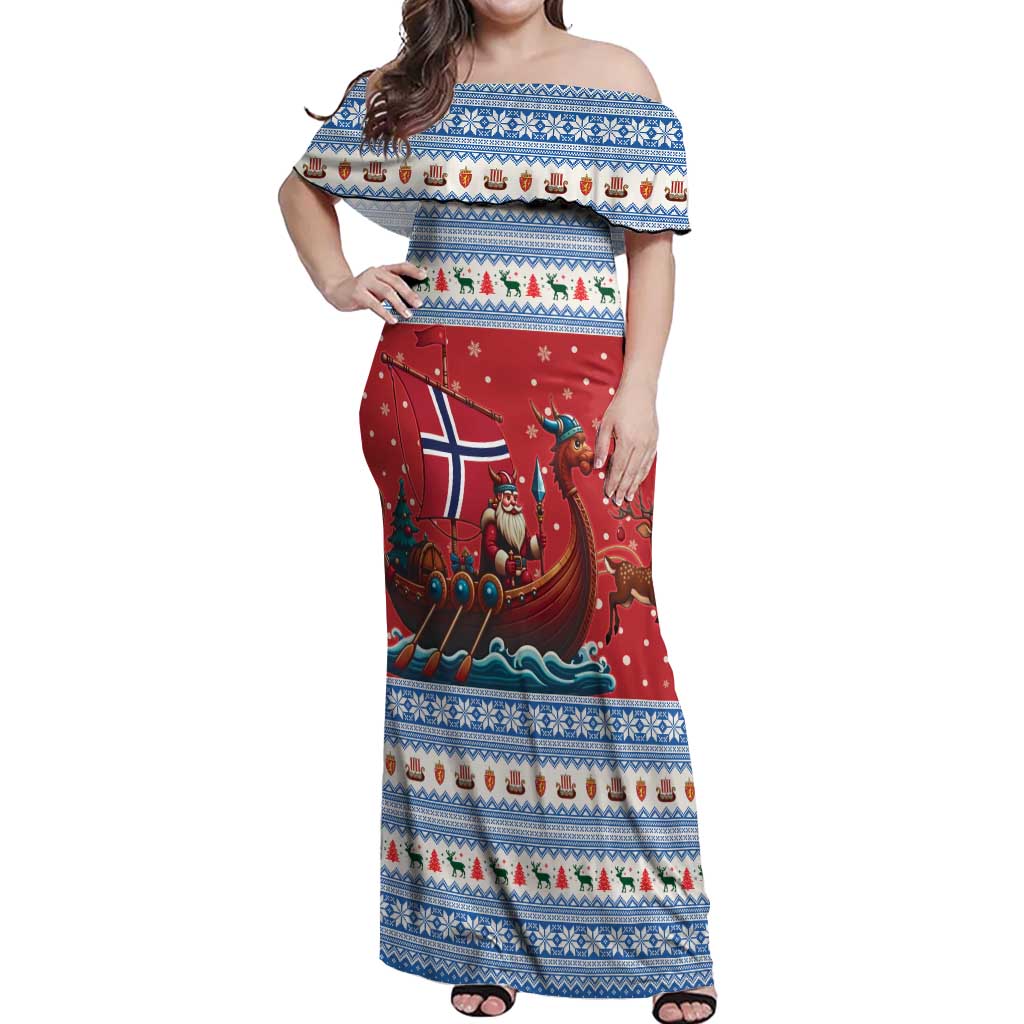 Norway Viking Santa Christmas Off Shoulder Maxi Dress Funny Reindeer Norse Xmas - Wonder Print Shop