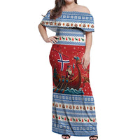 Norway Viking Santa Christmas Off Shoulder Maxi Dress Funny Reindeer Norse Xmas - Wonder Print Shop
