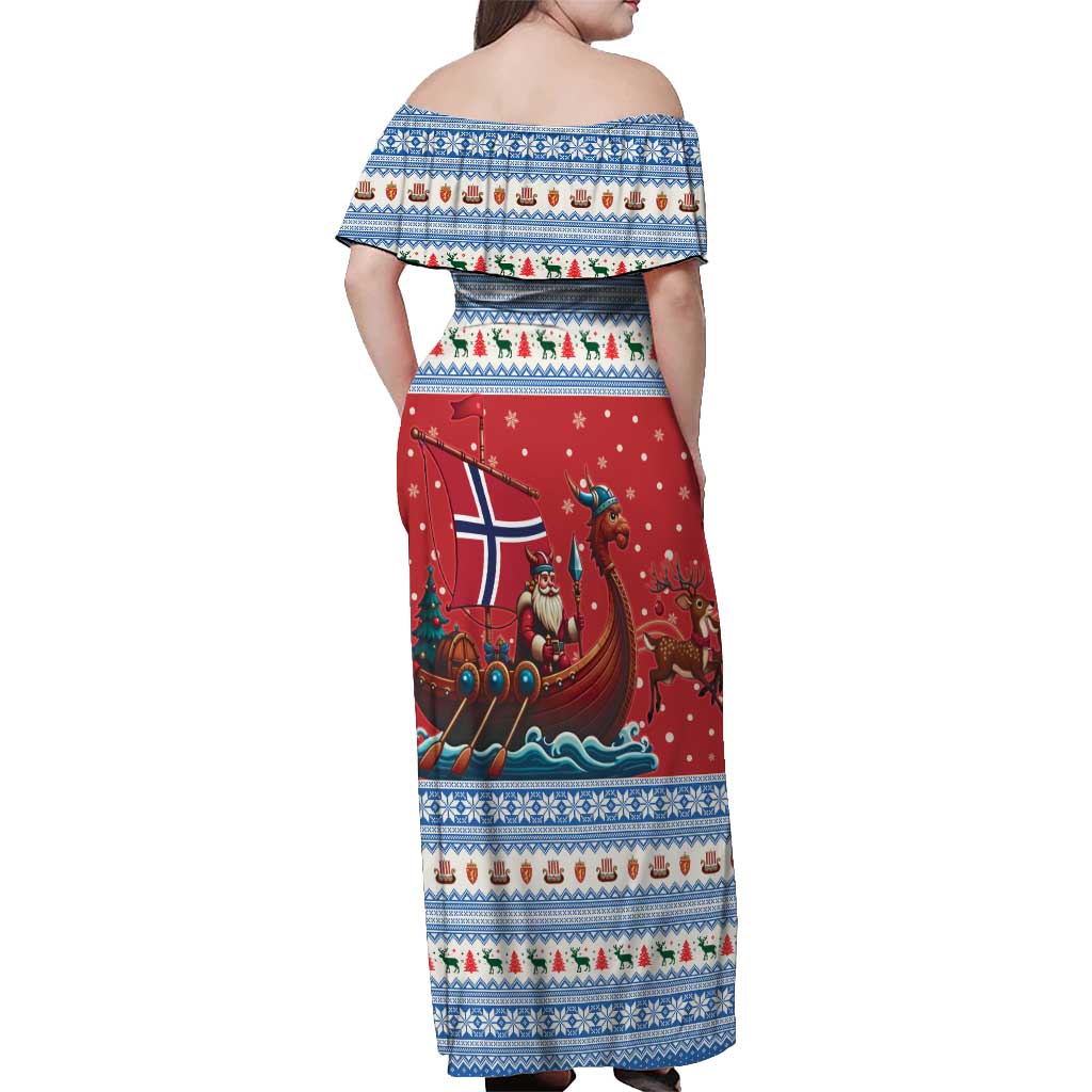 Norway Viking Santa Christmas Off Shoulder Maxi Dress Funny Reindeer Norse Xmas - Wonder Print Shop