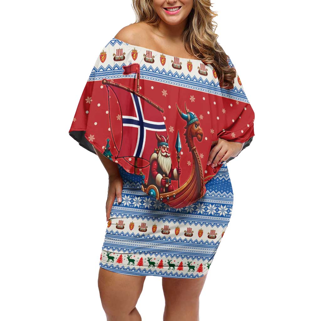 Norway Viking Santa Christmas Off Shoulder Short Dress Funny Reindeer Norse Xmas - Wonder Print Shop