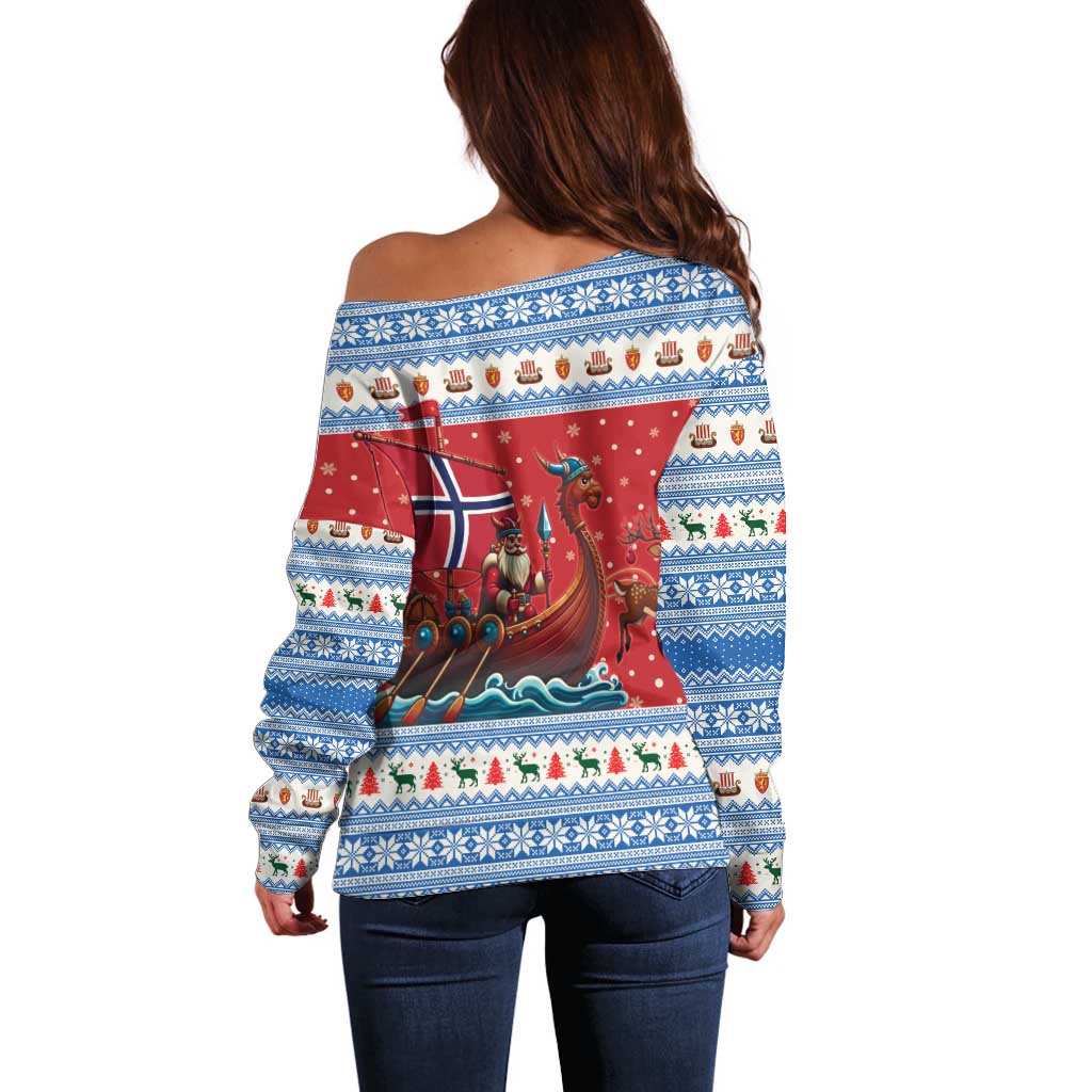 Norway Viking Santa Christmas Off Shoulder Sweater Funny Reindeer Norse Xmas - Wonder Print Shop