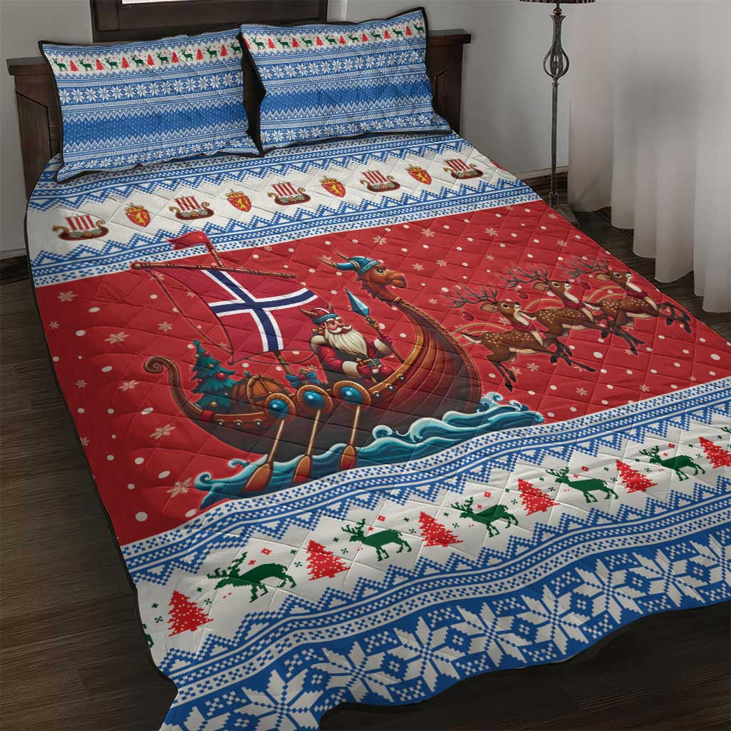 Norway Viking Santa Christmas Quilt Bed Set Funny Reindeer Norse Xmas - Wonder Print Shop