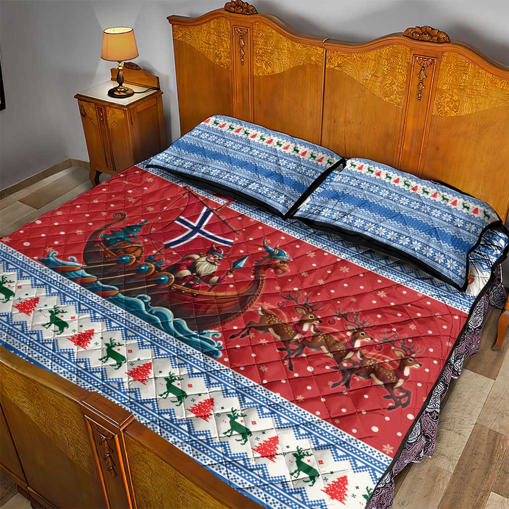 Norway Viking Santa Christmas Quilt Bed Set Funny Reindeer Norse Xmas - Wonder Print Shop