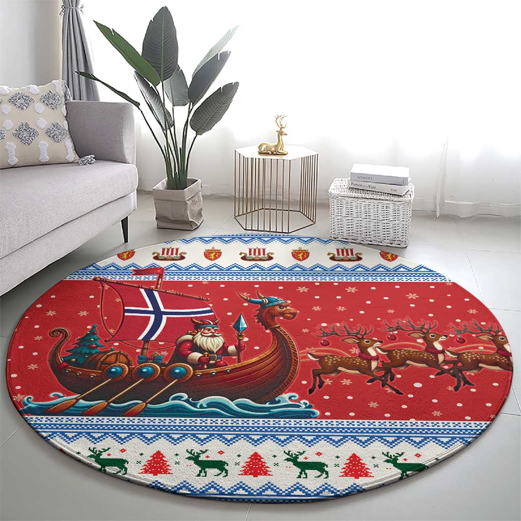 Norway Viking Santa Christmas Round Carpet Funny Reindeer Norse Xmas - Wonder Print Shop