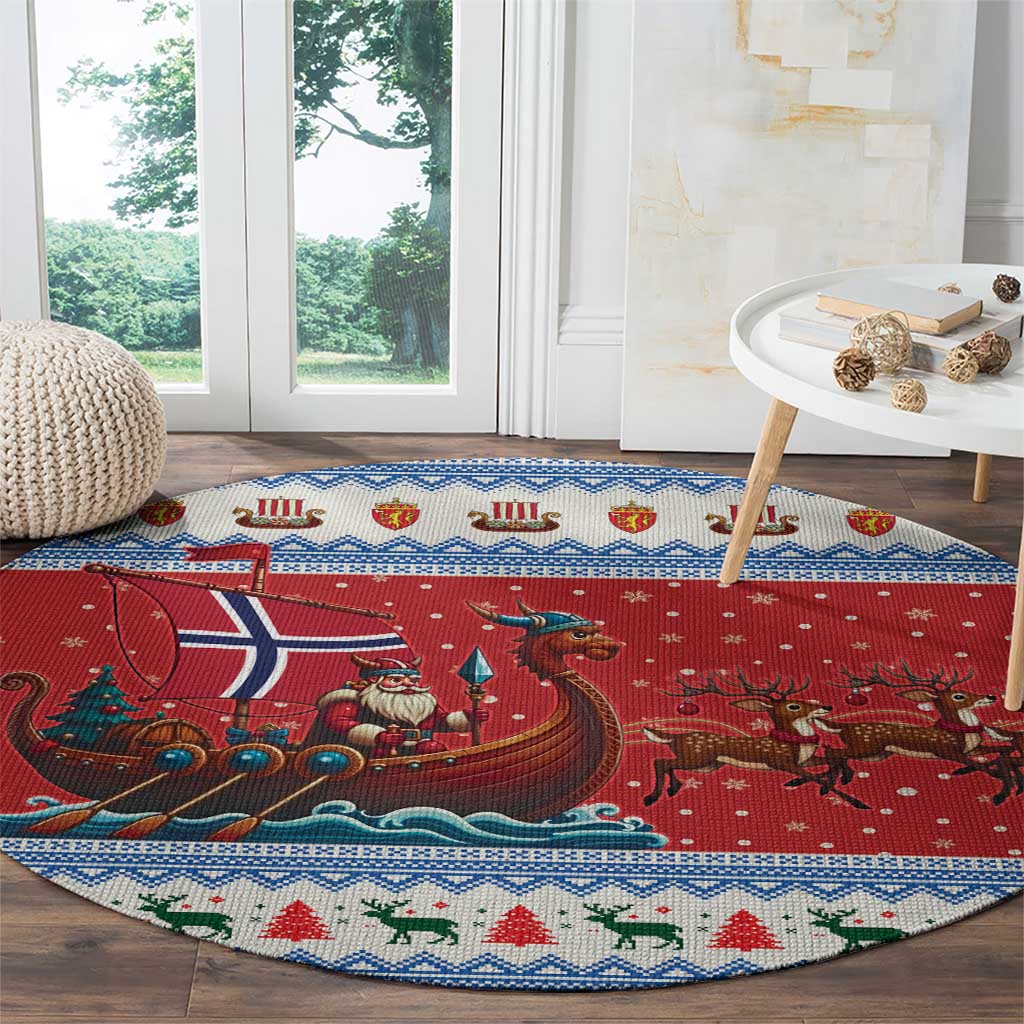 Norway Viking Santa Christmas Round Carpet Funny Reindeer Norse Xmas - Wonder Print Shop