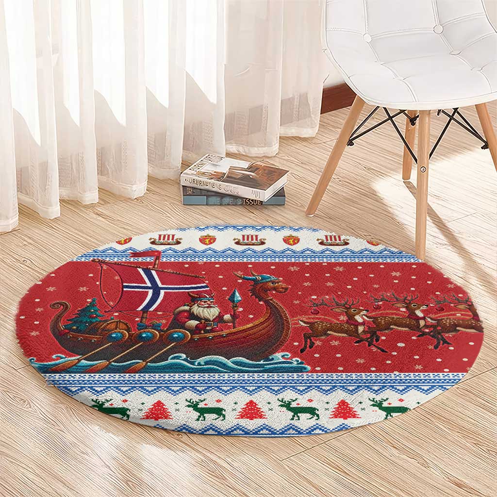 Norway Viking Santa Christmas Round Carpet Funny Reindeer Norse Xmas - Wonder Print Shop