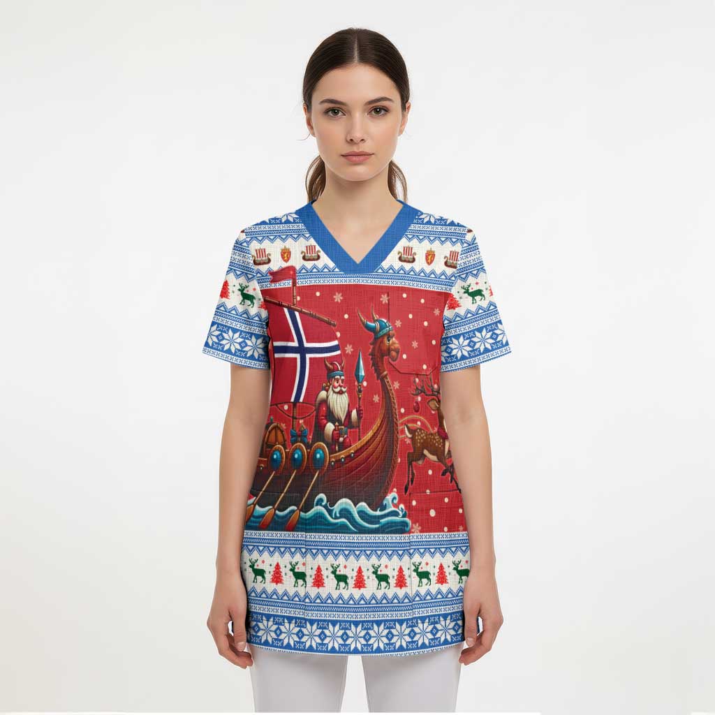 Norway Viking Santa Christmas Scrub Top Funny Reindeer Norse Xmas - Wonder Print Shop