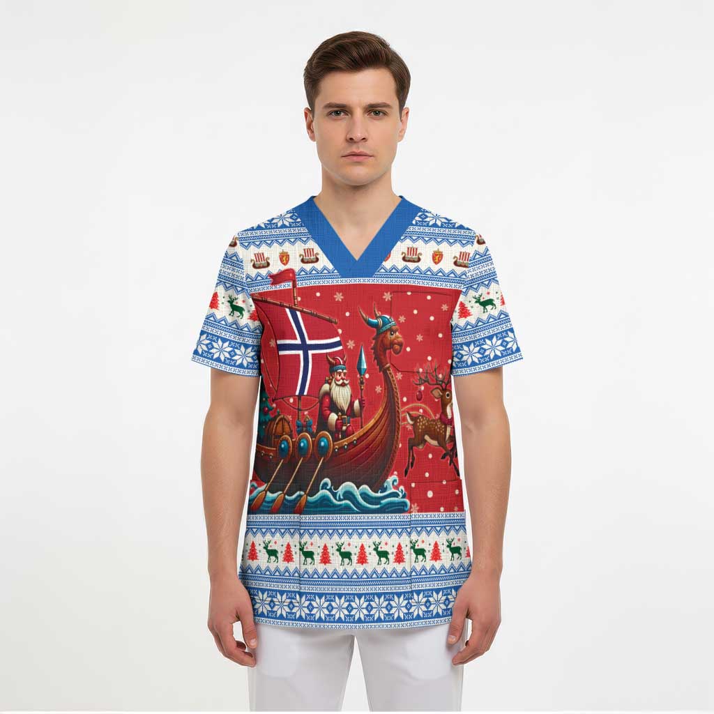 Norway Viking Santa Christmas Scrub Top Funny Reindeer Norse Xmas - Wonder Print Shop