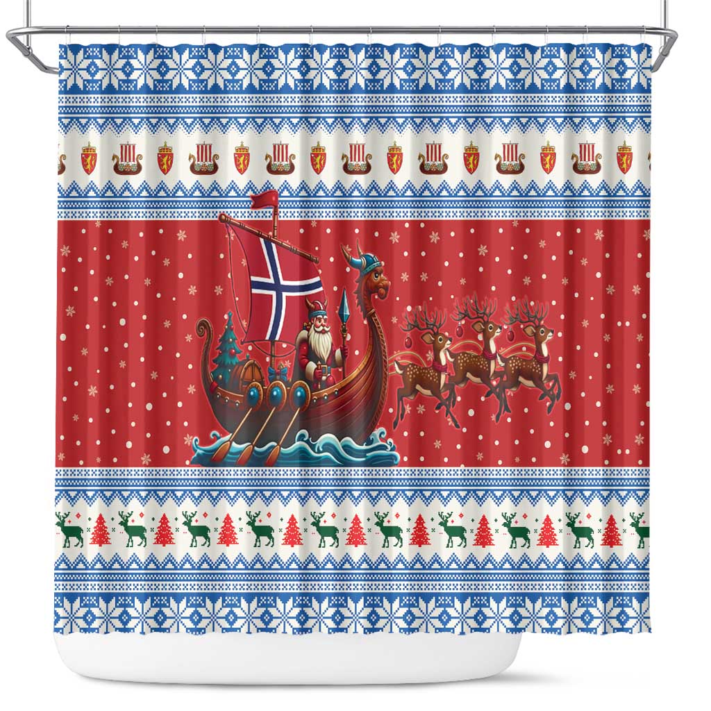 Norway Viking Santa Christmas Shower Curtain Funny Reindeer Norse Xmas - Wonder Print Shop