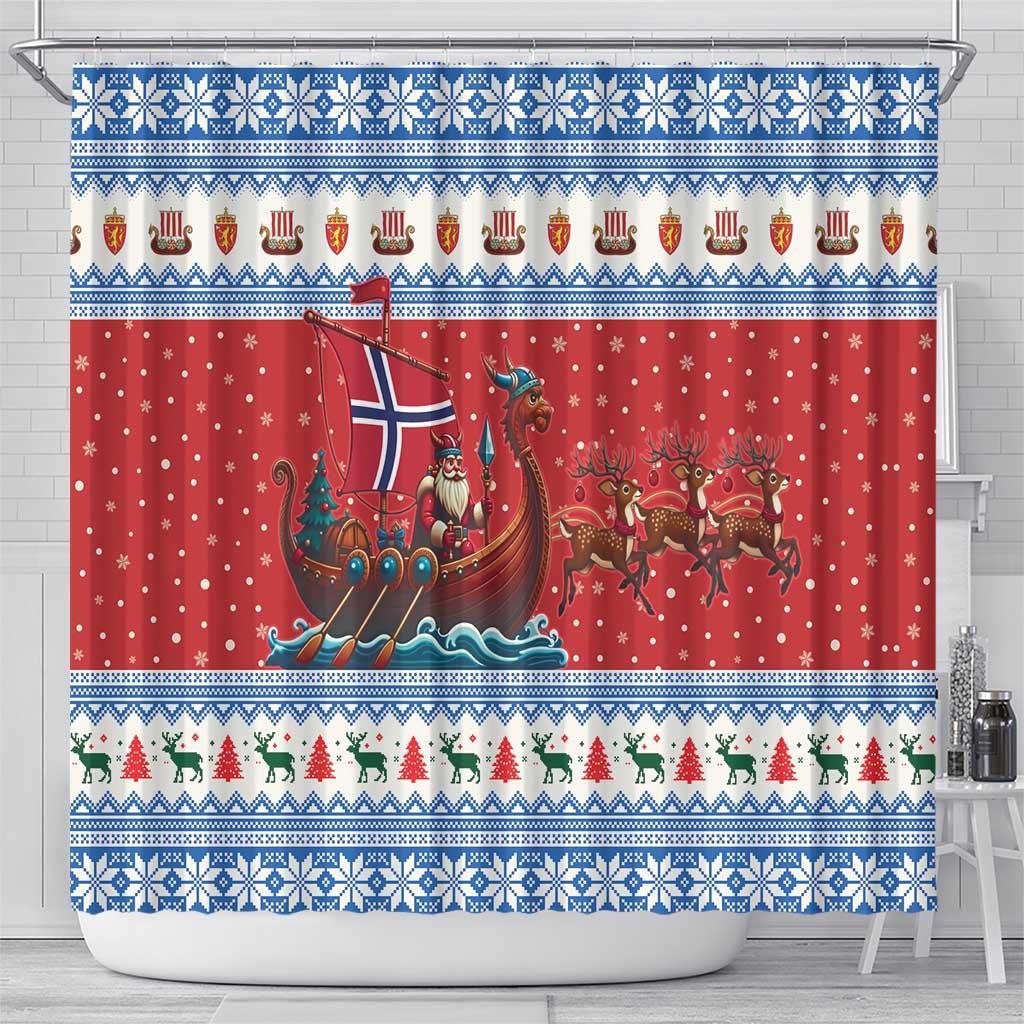 Norway Viking Santa Christmas Shower Curtain Funny Reindeer Norse Xmas - Wonder Print Shop