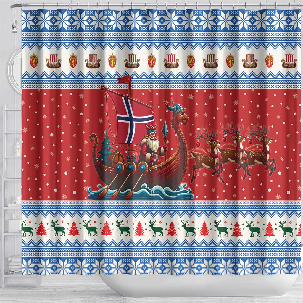 Norway Viking Santa Christmas Shower Curtain Funny Reindeer Norse Xmas - Wonder Print Shop