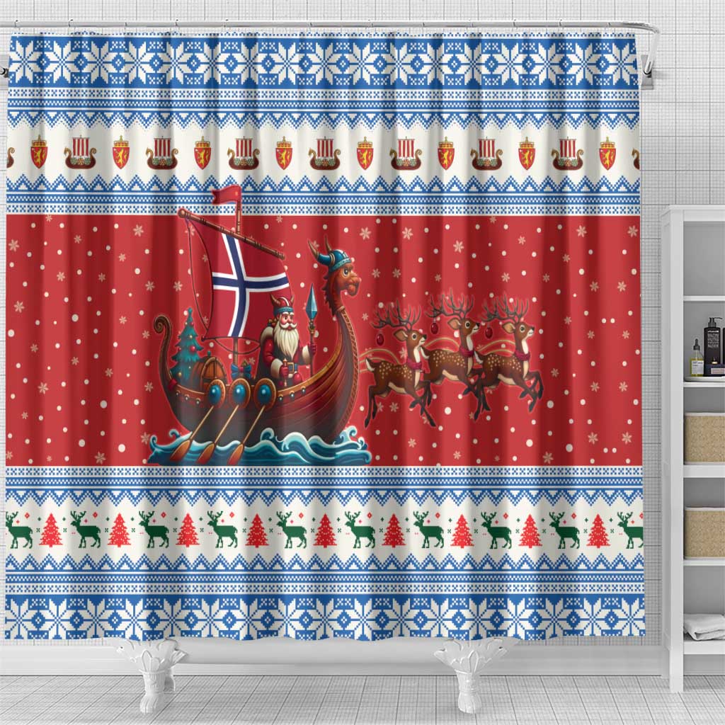 Norway Viking Santa Christmas Shower Curtain Funny Reindeer Norse Xmas - Wonder Print Shop