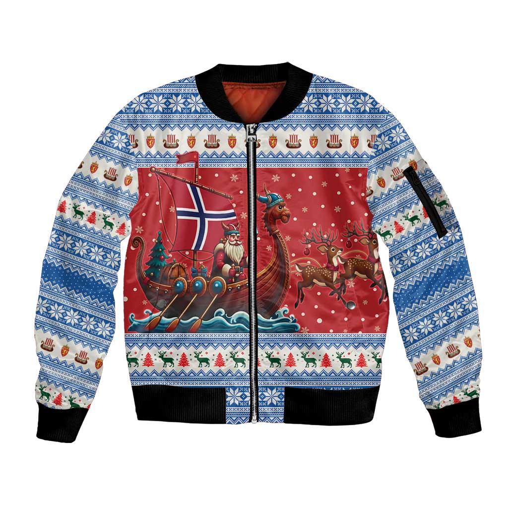 Norway Viking Santa Christmas Sleeve Zip Bomber Jacket Funny Reindeer Norse Xmas - Wonder Print Shop