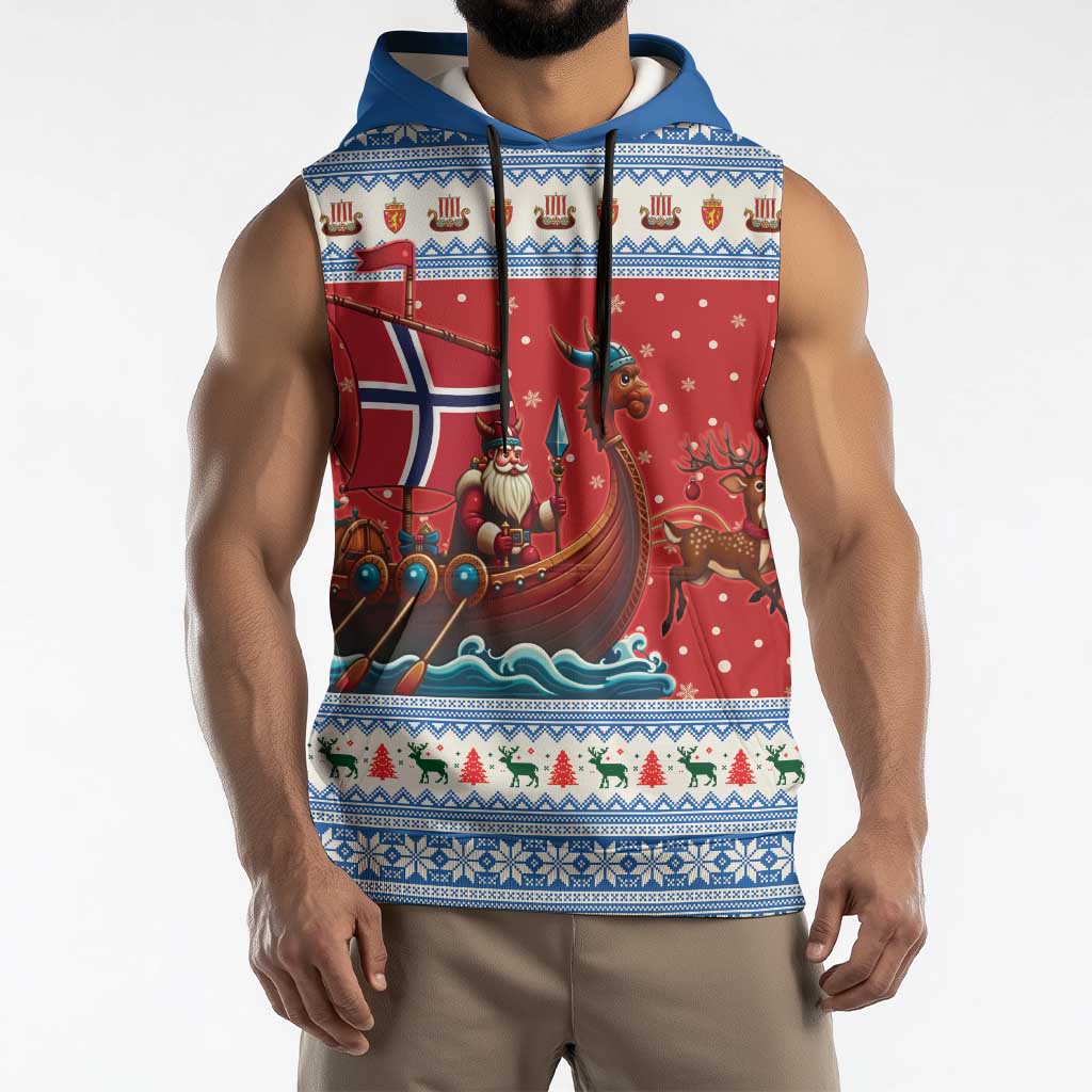 Norway Viking Santa Christmas Sleeveless Hoodie Funny Reindeer Norse Xmas - Wonder Print Shop