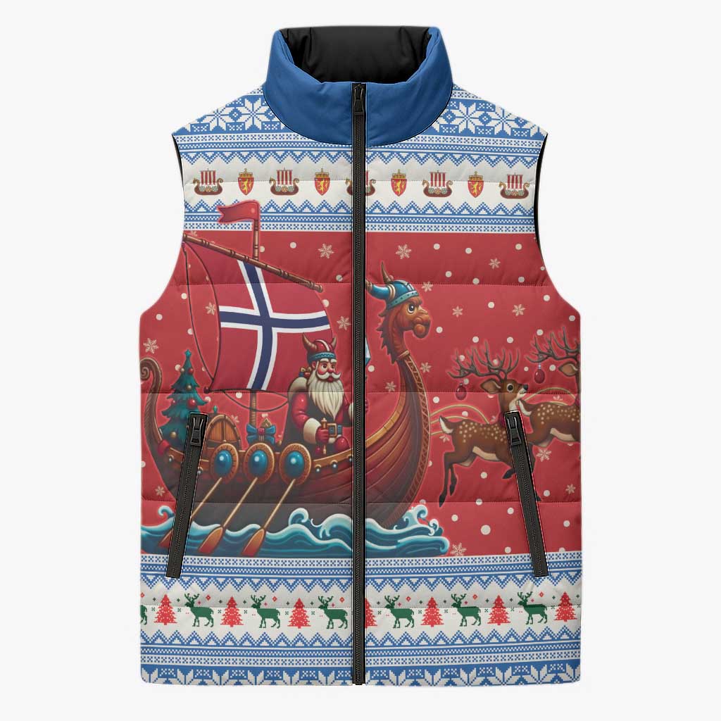 Norway Viking Santa Christmas Sleeveless Puffer Jacket Funny Reindeer Norse Xmas - Wonder Print Shop