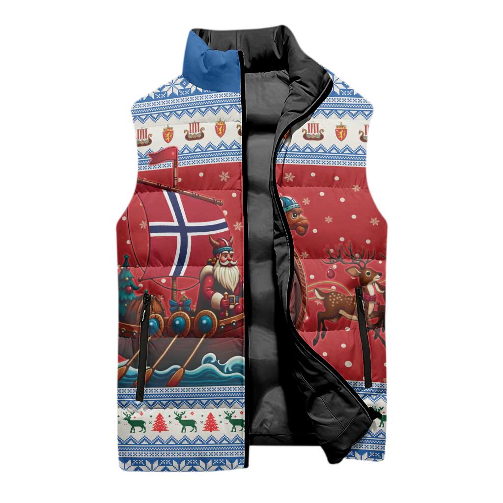 Norway Viking Santa Christmas Sleeveless Puffer Jacket Funny Reindeer Norse Xmas - Wonder Print Shop