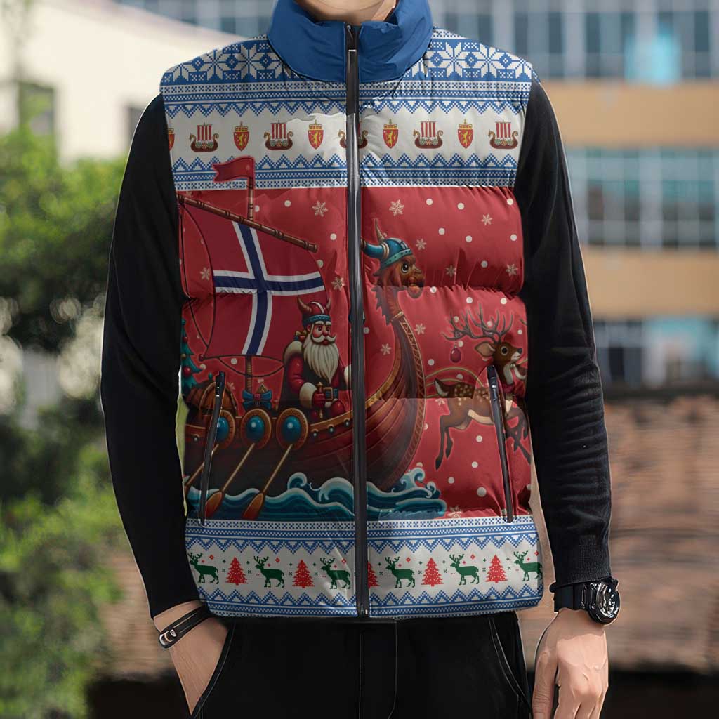 Norway Viking Santa Christmas Sleeveless Puffer Jacket Funny Reindeer Norse Xmas - Wonder Print Shop