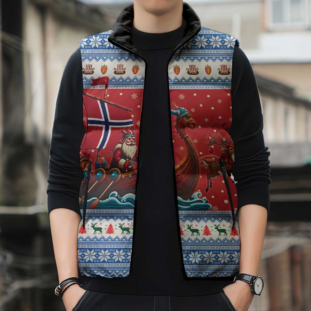 Norway Viking Santa Christmas Sleeveless Puffer Jacket Funny Reindeer Norse Xmas - Wonder Print Shop