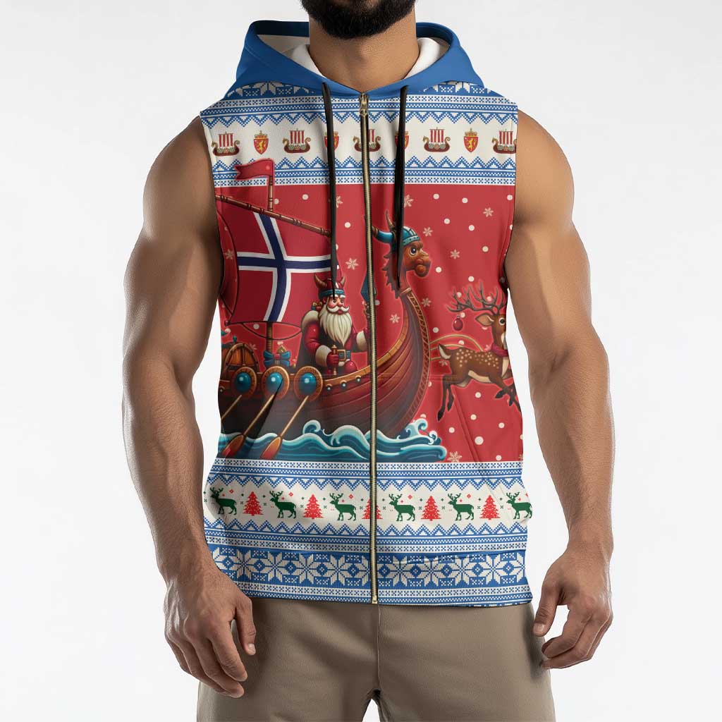 Norway Viking Santa Christmas Sleeveless Zip Hoodie Funny Reindeer Norse Xmas - Wonder Print Shop
