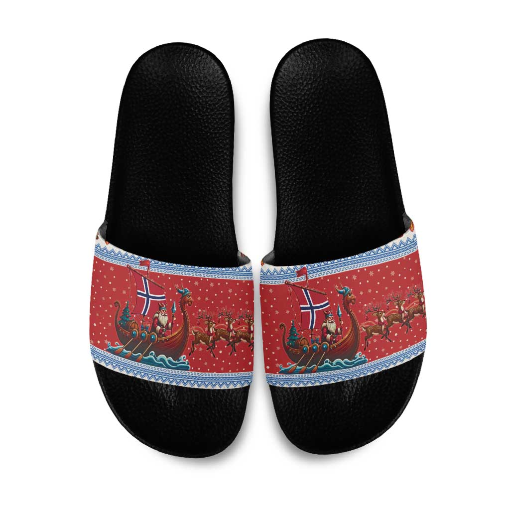 Norway Viking Santa Christmas Slide Sandals Funny Reindeer Norse Xmas - Wonder Print Shop