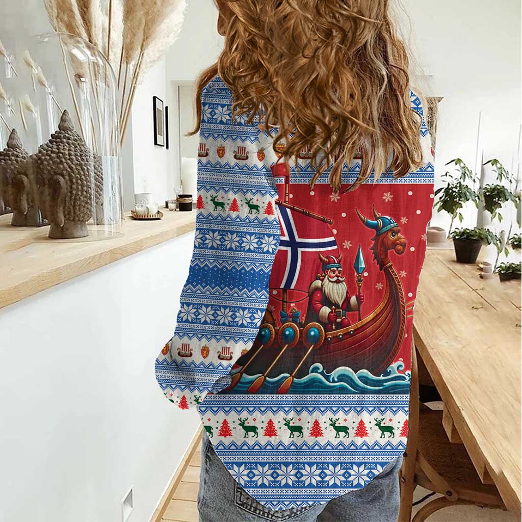 Norway Viking Santa Christmas Women Casual Shirt Funny Reindeer Norse Xmas - Wonder Print Shop
