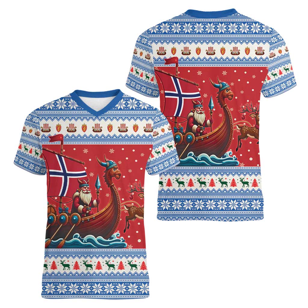 Norway Viking Santa Christmas Women V-Neck T-Shirt Funny Reindeer Norse Xmas - Wonder Print Shop