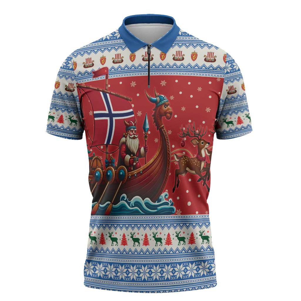 Norway Viking Santa Christmas Zipper Polo Shirt Funny Reindeer Norse Xmas - Wonder Print Shop