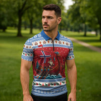 Norway Viking Santa Christmas Zipper Polo Shirt Funny Reindeer Norse Xmas - Wonder Print Shop
