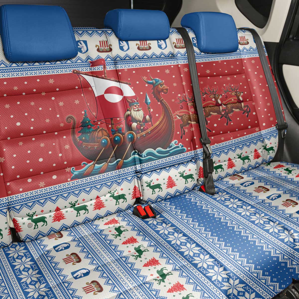 Greenland Viking Santa Christmas Back Car Seat Cover Funny Reindeer Norse Xmas - Wonder Print Shop