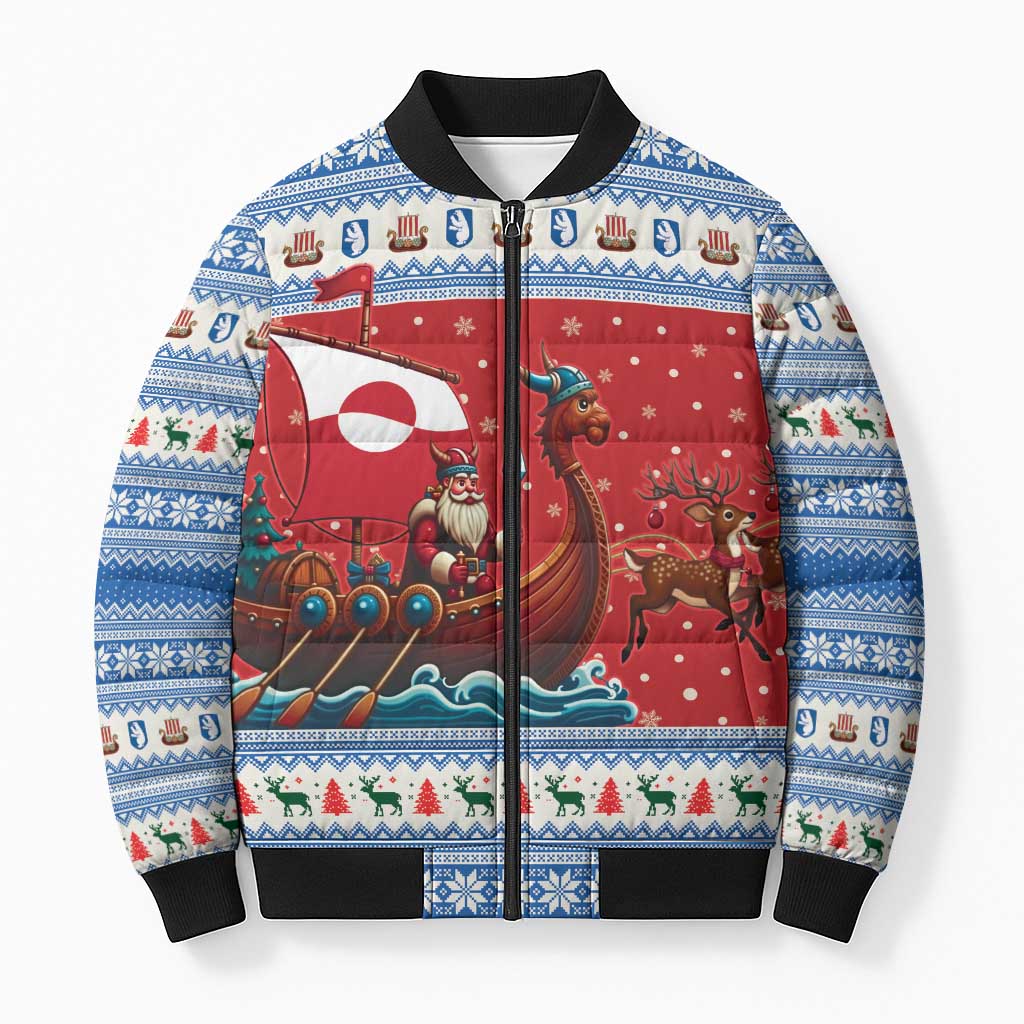 Greenland Viking Santa Christmas Bomber Puffer Jacket Funny Reindeer Norse Xmas - Wonder Print Shop