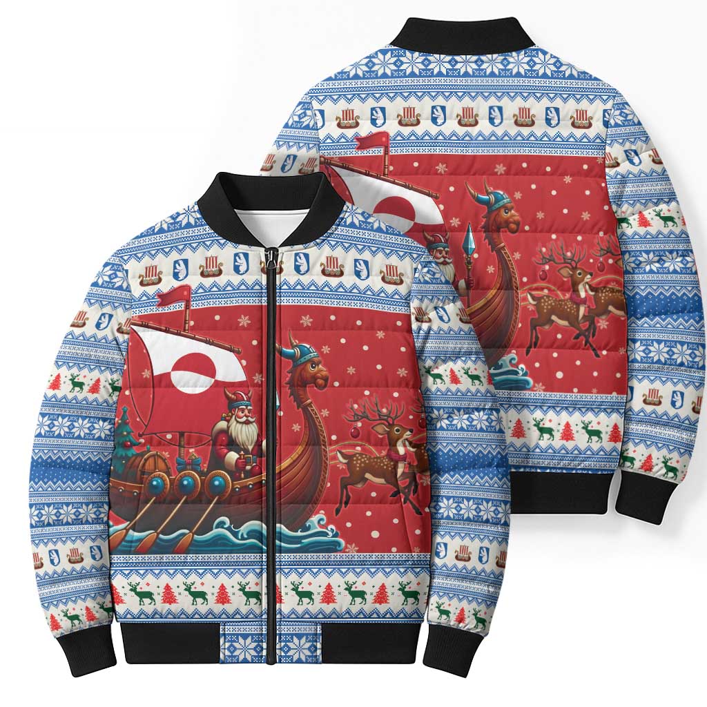 Greenland Viking Santa Christmas Bomber Puffer Jacket Funny Reindeer Norse Xmas - Wonder Print Shop