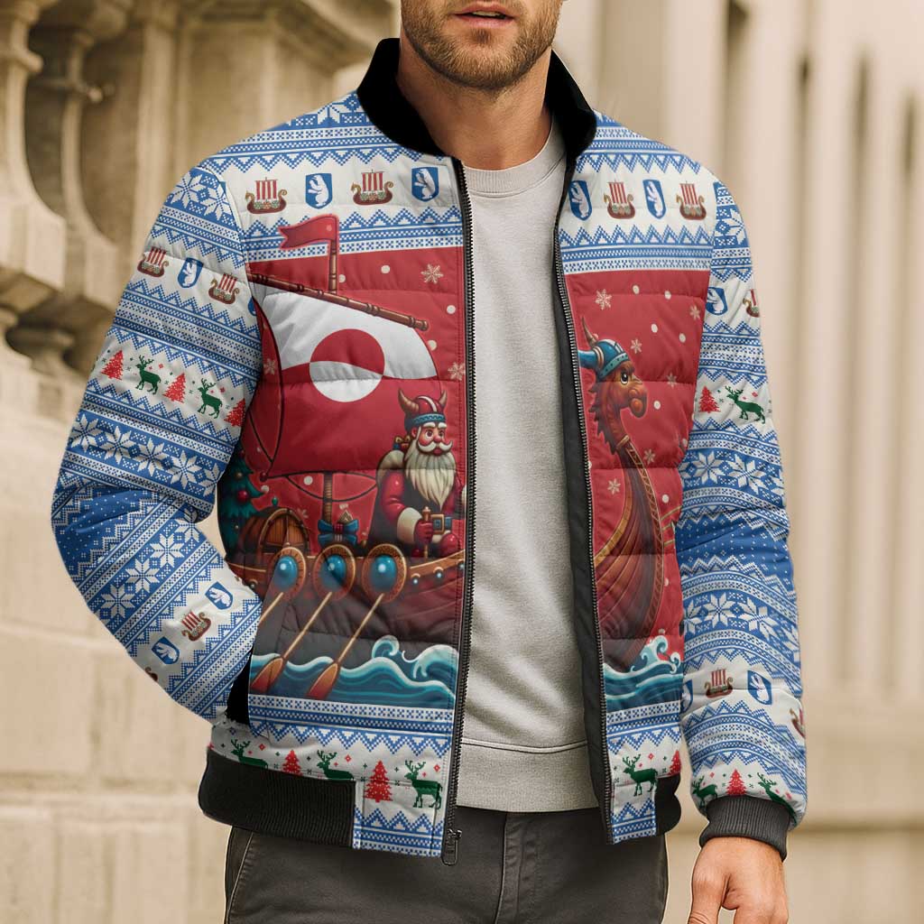 Greenland Viking Santa Christmas Bomber Puffer Jacket Funny Reindeer Norse Xmas - Wonder Print Shop
