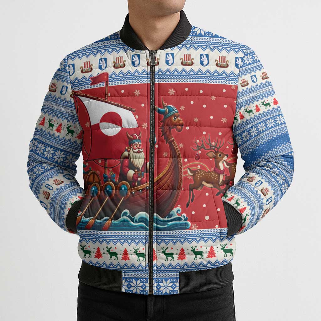 Greenland Viking Santa Christmas Bomber Puffer Jacket Funny Reindeer Norse Xmas - Wonder Print Shop