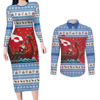 Greenland Viking Santa Christmas Couples Matching Long Sleeve Bodycon Dress and Long Sleeve Button Shirt Funny Reindeer Norse Xmas - Wonder Print Shop