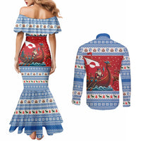 Greenland Viking Santa Christmas Couples Matching Mermaid Dress and Long Sleeve Button Shirt Funny Reindeer Norse Xmas - Wonder Print Shop