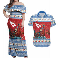 Greenland Viking Santa Christmas Couples Matching Off Shoulder Maxi Dress and Hawaiian Shirt Funny Reindeer Norse Xmas - Wonder Print Shop