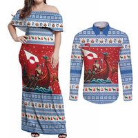 Greenland Viking Santa Christmas Couples Matching Off Shoulder Maxi Dress and Long Sleeve Button Shirt Funny Reindeer Norse Xmas - Wonder Print Shop