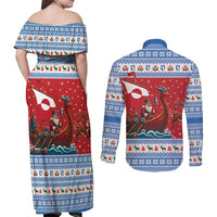 Greenland Viking Santa Christmas Couples Matching Off Shoulder Maxi Dress and Long Sleeve Button Shirt Funny Reindeer Norse Xmas - Wonder Print Shop