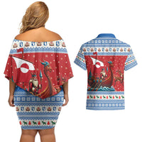 Greenland Viking Santa Christmas Couples Matching Off Shoulder Short Dress and Hawaiian Shirt Funny Reindeer Norse Xmas - Wonder Print Shop