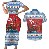 Greenland Viking Santa Christmas Couples Matching Short Sleeve Bodycon Dress and Hawaiian Shirt Funny Reindeer Norse Xmas - Wonder Print Shop